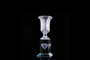 Hand polished artistic black crystal glass award trophy