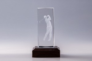 Square glass crystal trophy solid wood base