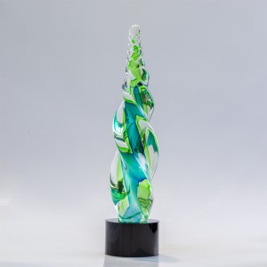 New design elegant art hand blown glass trophy