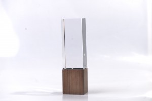 Square glass crystal trophy solid wood base